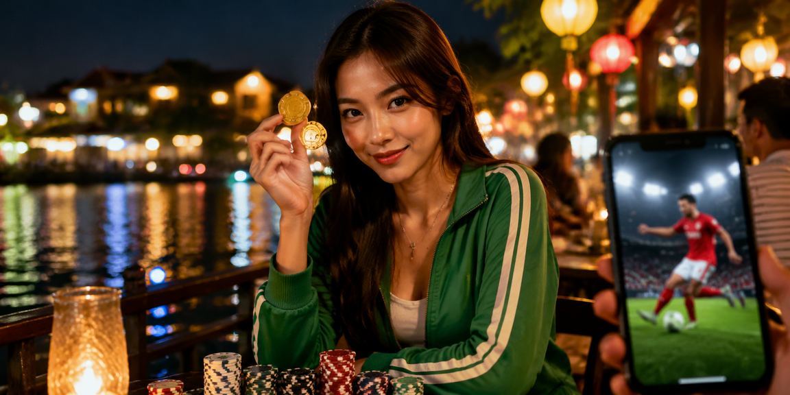Người dùng Việt Nam xem điều khoản dịch vụ cá cược thể thao tại quán cà phê Hội An